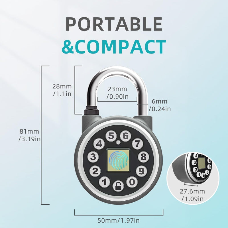 SFW Fingerprint Padlock,Bluetooth Pad Locks with Code, Water Resistant Smart Padlocks with Mobile App.Suitable for Gym, Sports Facilities, Bicycles, Schools, Luggage and Lockers