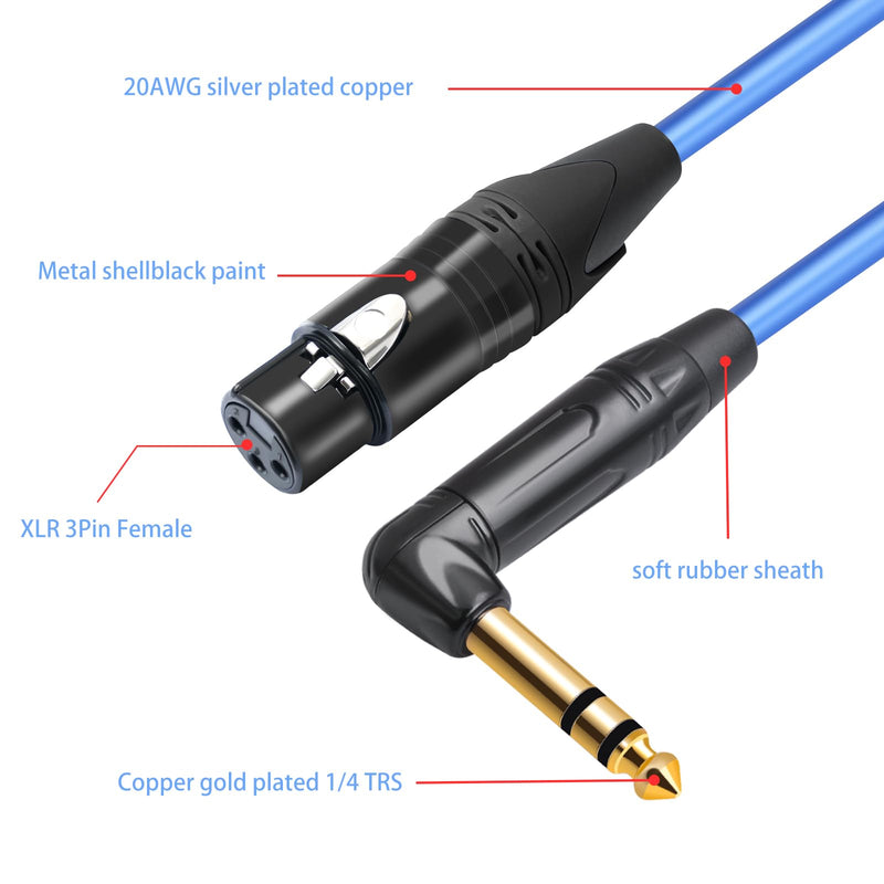 HUALEU 3.3FT Balanced XLR Female to Right Angle 1/4 TRS Mixer Cable,6.35mm Stereo Male to 3pin XLR Female Audio Cable,6N OFC+Silver Plated HI-END Audio Cable for Mixer Amplifier Microphone-2Pack