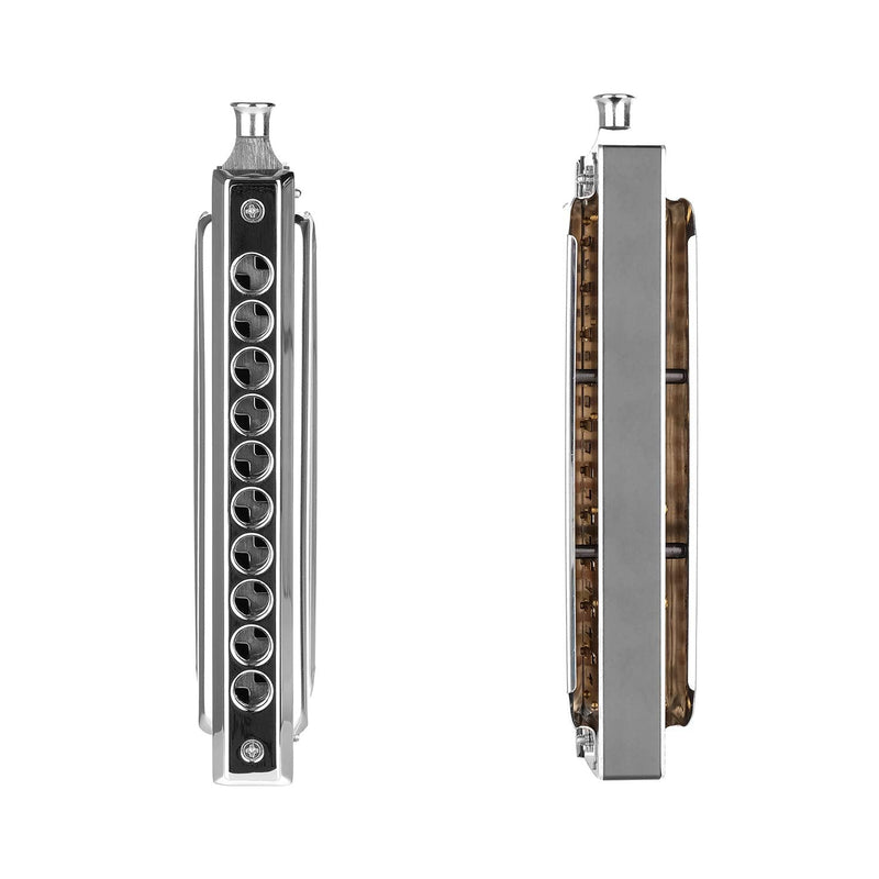 [AUSTRALIA] - Chromatic Harmonica Key of C 10 Hole 40 Tone with Case for Professional Player Adult Beginner Students, Excellent Gift for Music Fan - Silver Best Music Gift 