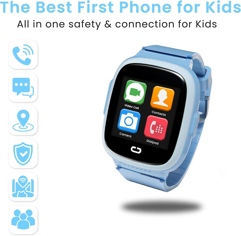 Smart Watch for Kids with GPS Tracker, Audio & Video Calling, SOS Alerts, HD Camera, Fitness Tracker, Parental Controls, Kids Smart Watch for Boys & Girls, Subscription Required (Blue)