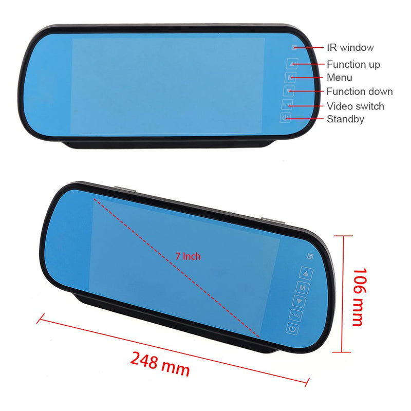 BW 7 Inch 16:9 TFT LCD Widescreen Car Monitor Car Rear View Mirror with Touch Button, HD 800(W)x 480(H) Resolution, Two Ways of Video input