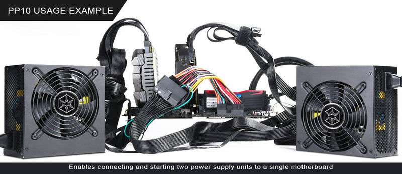 Silverstone SST-PP10 - Power Supply Adapter Cable, Dual 24-pin Socket + Single 24-pin Plug, for The Operation of Two Power Supplies