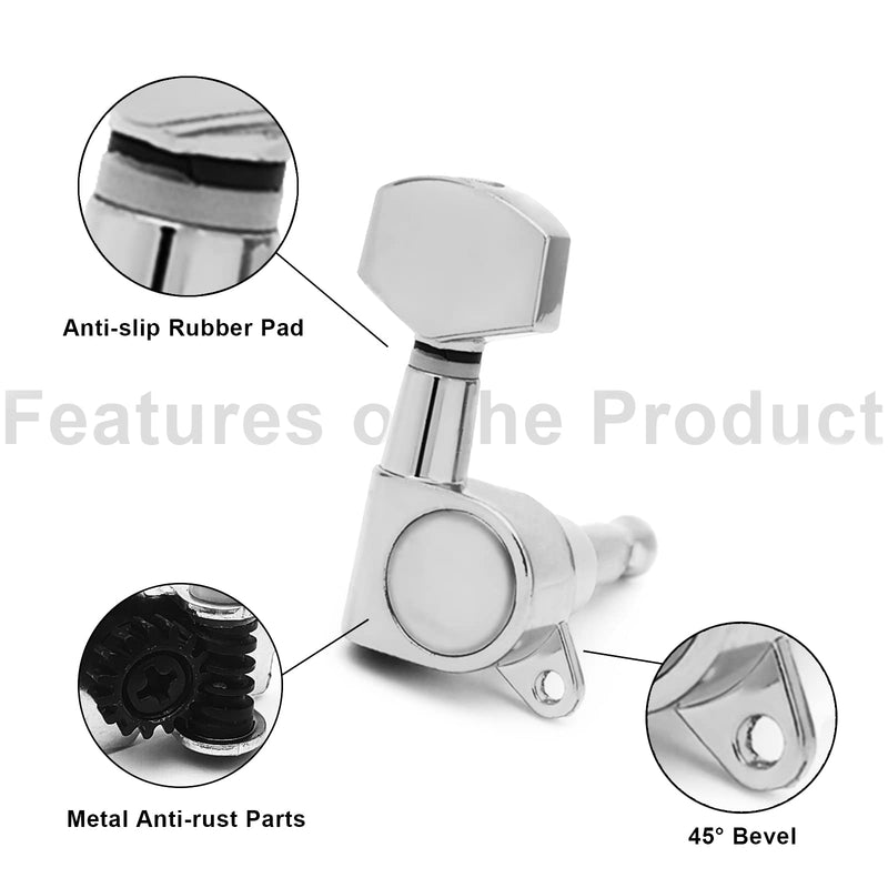 SAPHUE 6 Pieces 6R Guitar tuner pegs,Big Square Sealed guitar tuning pegs tuners machine heads,for Acoustic or Electric Guitar (Chrome) Chrome
