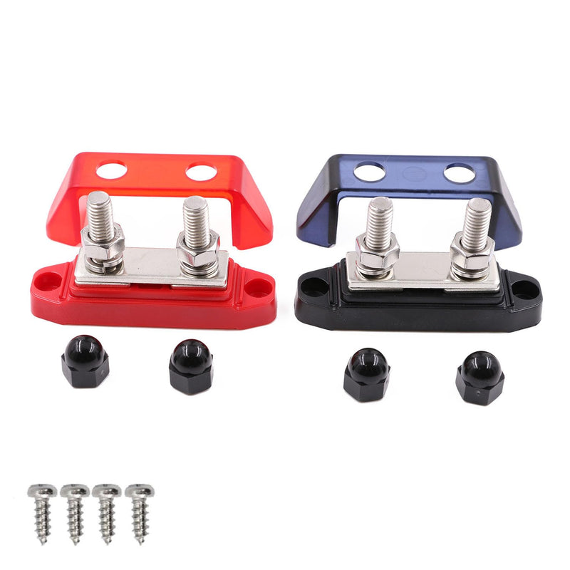 Bus Bar 12V-48V DC 250A Busbars Battery Distribution Block with Dual 5/16" (M8) Posts Terminals Block, 250 Amp Powerbar with Cover Positive & Ground for Car RV Solar Boat, Red& Black 2 Pack Dual 5/16" Posts Terminal with Cover
