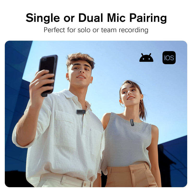 Rythflo Wireless Lavalier Microphone for iPhone/Android/iPad (2 TX + 2 RX + Charging Case), Mini Mic with Noise Reduction, 22H Battery, 131ft Range, Lapel Microphone for Video Recording, Vlog Gray