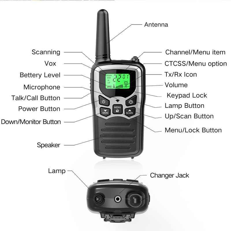 Walkie Talkies,MOICO Long Range Walkie Talkies for Adults Two-Way Radios with 22 Channels FRS VOX Scan LCD Display with LED Flashlight for Field, Survival Biking Hiking Camping 2 Pack (Silver) Silver