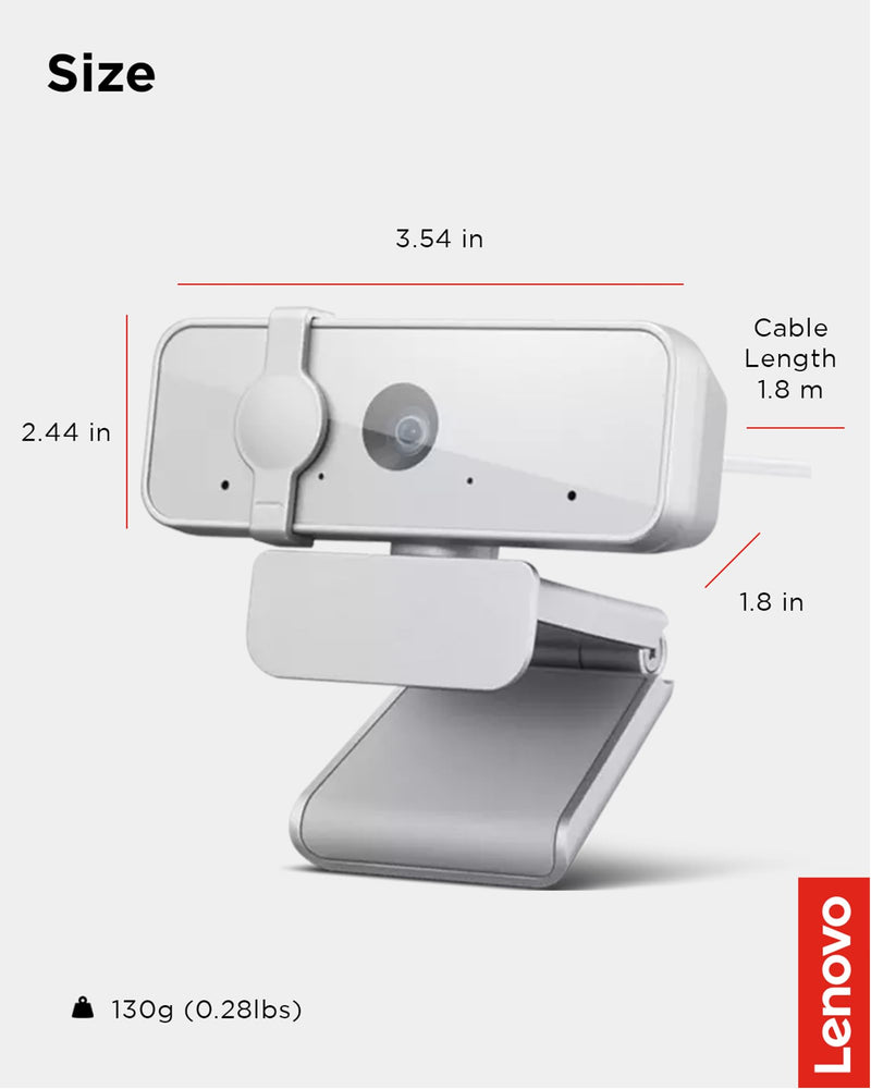 Lenovo HD 1080p Webcam (300 FHD) - Monitor Camera with 95° Wide Angle, 360° Rotation Pan & Tilt, Dual Microphones – Attachable Desktop Cam with Privacy Shutter for Remote Work, Streaming & Gaming Cloud Gray 300 FHD