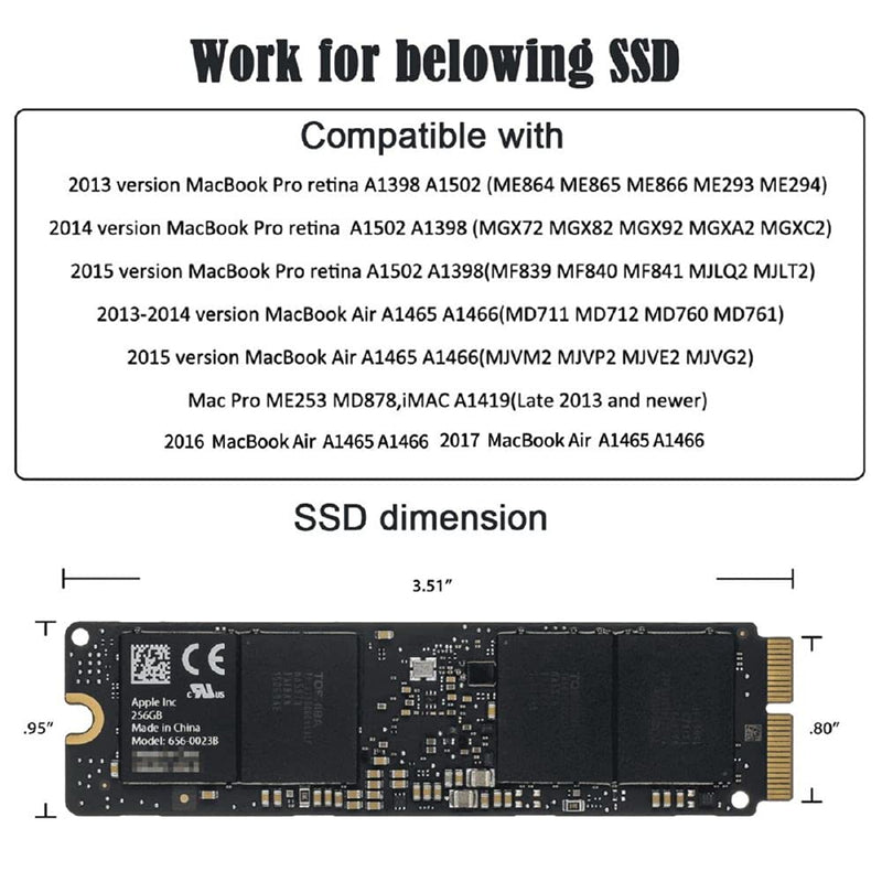 Cablecc PCI Express PCI-E 1X to 12+16Pin 2013-2017 Mac Pro Air SSD Convert Card for A1493 A1502 A1465 A1466 Black PCI-E 1X