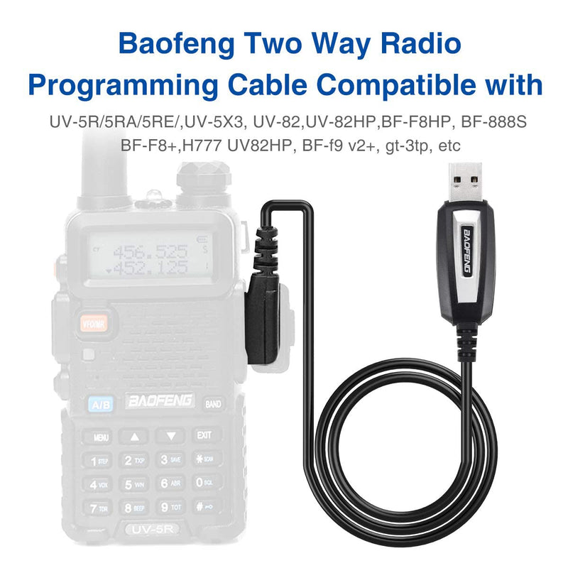 BAOFENG USB Programming Cable CH340 Chip for UV-5R BF-F8HP 5RM UV-21R GMRS UV-5G Plus GM-15PRO GM-5RH GM21 K5PLUS AR-152 UV-17R TIDRADIO TD-H3 8 Quansheng UV-K5 8 Ham Radio Black-CH340