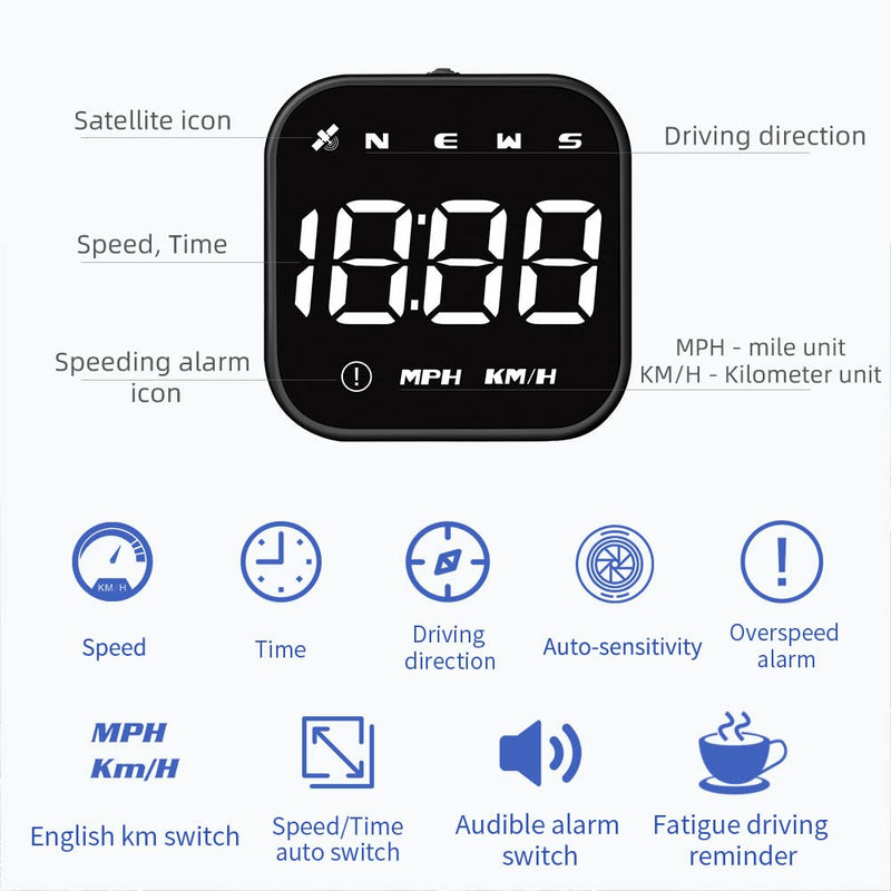 Digital GPS Speedometer, VEESA Car Universal HUD Head Up Display, GPS Smart Gauge Speedometer with Speed MPH Compass Fatigued Driving Alert Overspeed Alarm Trip Meter for All Vehicle (Black) G4S-White