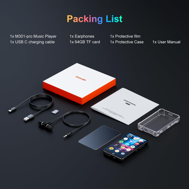 96GB MP3 Player with Bluetooth and WiFi, 4.0'' IPS Touch Screen MP4 Players, Android Music Player Built-in Speaker, Support Spotify, Amazon Music, Deezer, Audible, FM Radio, Expandable Up to 1TB black