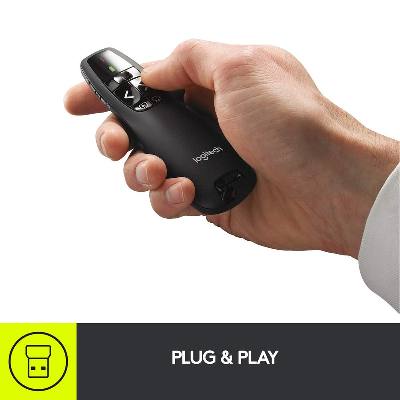 Logitech Wireless Presenter R400, Wireless Presentation Remote Clicker with 50 ft Red Laser Pointer 910-001356 1 Count