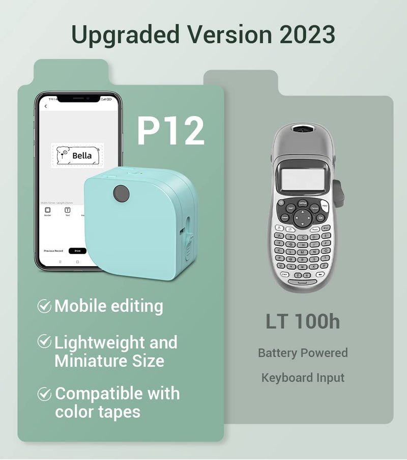 Phomemo Label Makers Machine with Tape, Portable Bluetooth Label Printer, Mini Label Maker Sticker Maker Handheld Labeler with Multiple Template Icon Font for Smartphone for Office Home Organization green