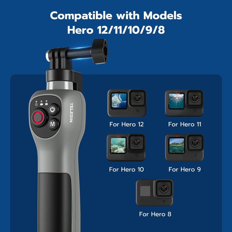 [AUSTRALIA] - 33inch Underwater Selfie Stick for GoPro Hero 13 12 11 10 9 8, with Bluetooth Remote Control, Waterproof & Extendable, 1 Hour Charging Time, 21 Hours Shooting for Diving Surfing Snorkeling 