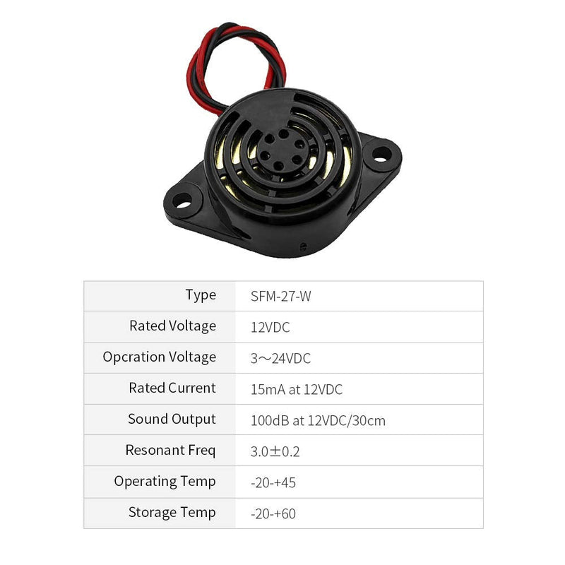 3PCS DC 3-24V 90dB Active Piezo Electronic Buzzer Beep Tone Alarm Ringer Continous Sound (Black) SFM-27-W black