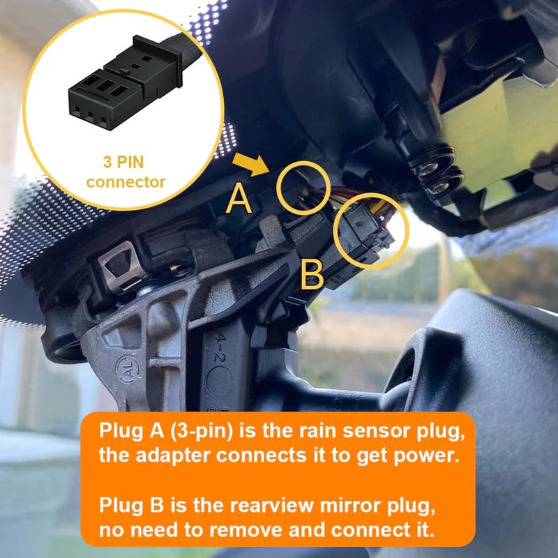 Parking Mode Dash Cam Power Adapter for Volkswagen Audi Porsche with Rain Sensor – Plug & Play Mirror Tap Kit, 3 Power Options, 6 Output Cables – for Most Dash Cameras