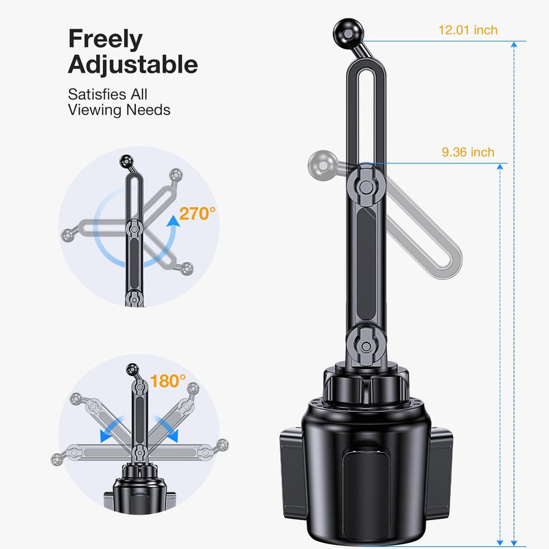 Cup Holder Phone Holder, [Easy Install] Adjustable Long Neck Cup Phone Holder for Car, [Sturdy & Durable] Universal Car Phone Holder for iPhone, Samsung, Google and All 4"-7" Smartphones Black -