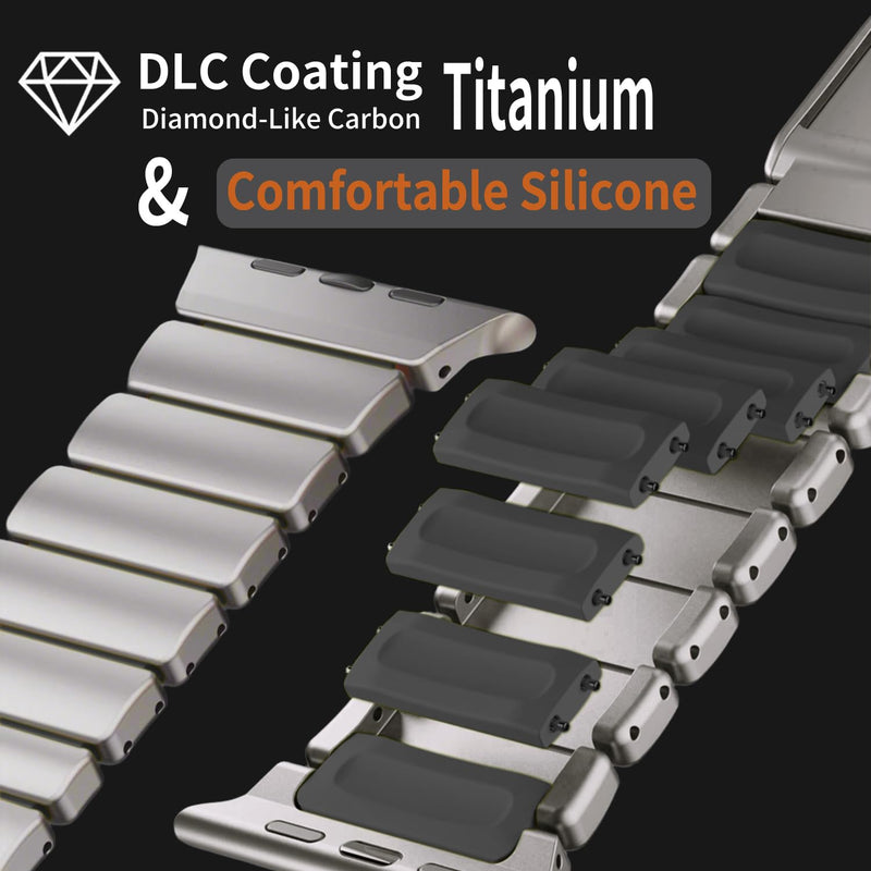 Titanium Band for Apple Watch 11/10/9, Ultra 3, SE 3, Silicone Lined, DLC | MaKTech DLC Scratch-Resistant, Magnetic Clasp, Lightweight Bracelet, for Apple Watch 11/10/9/8/7/6/5/4, Ultra 3/2/1, SE 3/2/1 46mm/45mm/44mm/49mm Titanium/Black