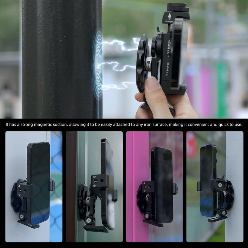 [AUSTRALIA] - Sunflower Shape Magnetic Phone Tripod Mount Adapter with 1/4-20 Thread, 2 Cold Shoe Compatible with iPhone 17 16 15 Pro Max 15 Plus 14 13 12, iPhone Video Recording Selfie Stick Ring Light, Black 