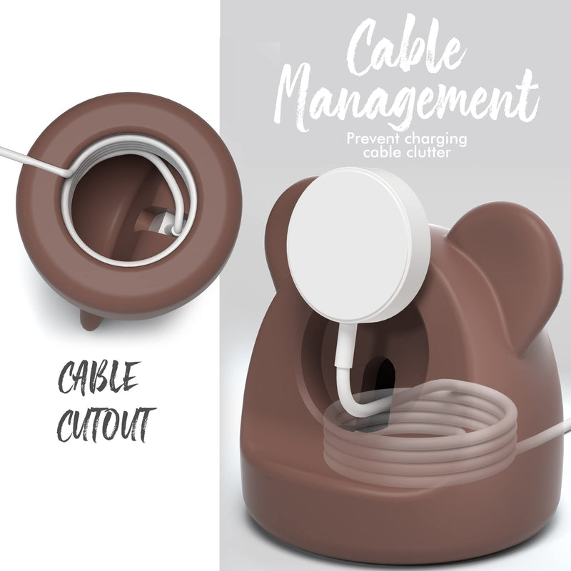 AFOOYO Monitor Stand Riser, Cloud-Shaped Sturdy Wood Computer Monitor Riser, Laptop Monitor Stand+Bear Charger Stand Silicone Dock Holder for Apple Watch Series