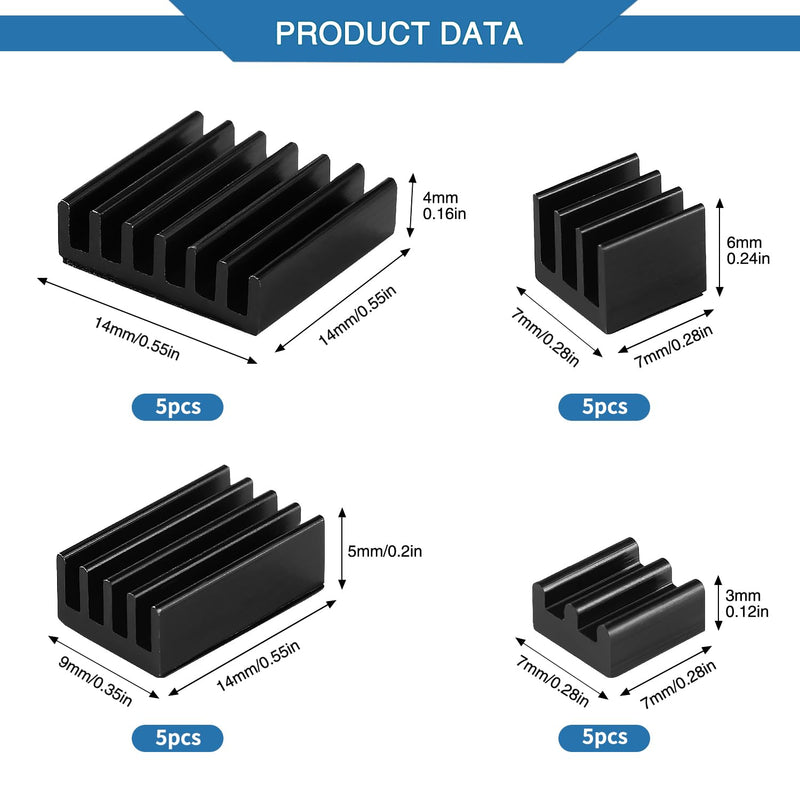 VooGenzek 20 Pieces Cooling Fins Aluminium Set Raspberry Pi 4, Raspberry Pi Aluminium Heatsink with Heat Conducting Tape, for Cooling Raspberry Pi, Black