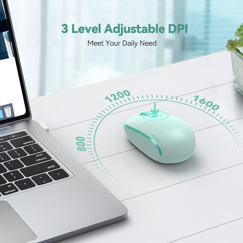 [AUSTRALIA] - TECKNET Wireless Mouse for Laptop, 2.4G Quiet Computer Mouse with USB Receiver, 4 Buttons Portable Cordless Mice for Chromebook, Laptop, PC, Mac, 800/1200/1600 DPI - Mint Green 