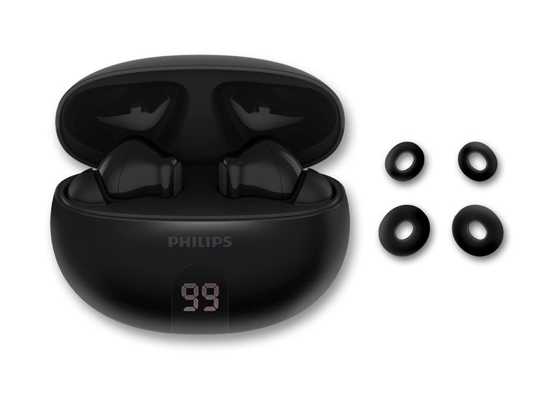 Philips T2520 True Wireless Earbuds, Bluetooth 5.4, Active Noise Cancelling, AI Mic Clear Calls, Dynamic Bass, 20H Battery, IPX4 Water Resistant, Black