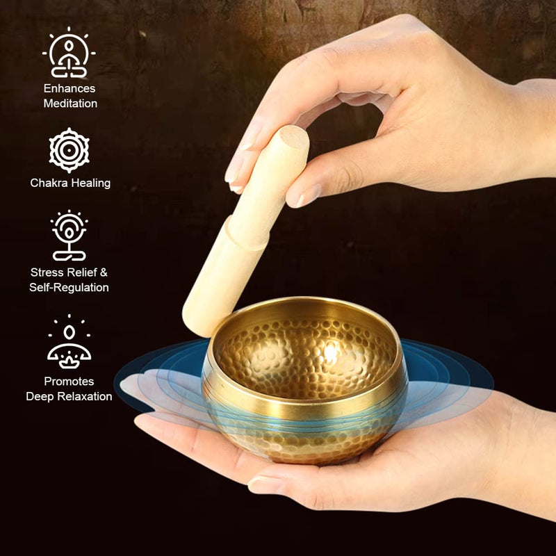 Tibetan Singing Bowl Set - Meditation Sound Bowl Cushion with Wooden Striker for Yoga, Meditation & Relaxation, Mindfulness,Chakra Healing, Stress Relief, Self-Regulation (3 inch) 3 inch
