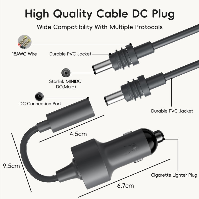 [AUSTRALIA] - Starlink Mini Car Adapter with 16.4FT/5M DC Power Cable,12V to 24V DC Step Up Converter Boost Adapters, 60W Car Cigarette Lighter Adapter Supports 16 AWG 30M Starlink Cable for Trailer Cars/RVs/Ship 