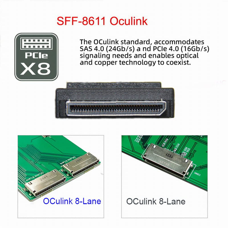 cablecc 50cm OCuLink PCIe PCI-Express SFF-8611 8X 8-Lane to OCuLink SFF-8611 8X SSD Data Active Cable