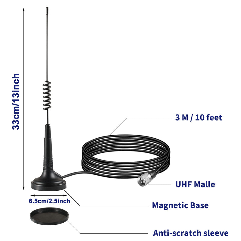 Long Range 27MHz Magnetic Base CB Radio Antenna with PL-259 BNC Male Connector for Mobile/Car Radio Cobra Midland Uniden Maxon President Vehicle Car Truck Mobile Handheld CB Radio Shack, Eifagur Spring CB Antenna