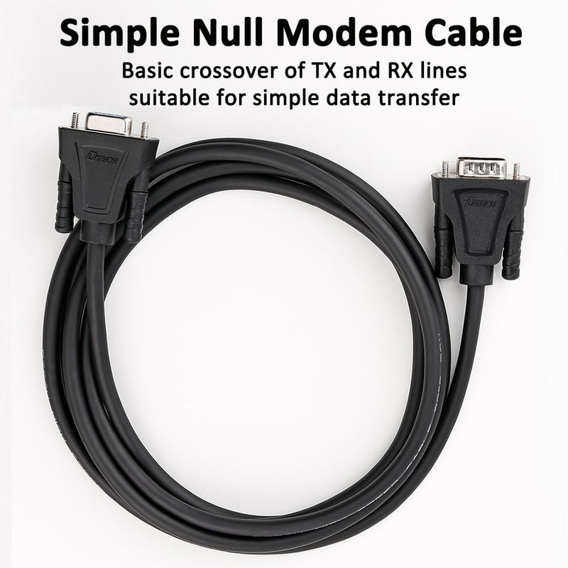 DTech 10ft DB9 RS232 Serial Cable Male to Female Extension Simple Null Modem Cord Cross TX RX Line 2 Pin Crossed for Computer Data Communication (10 Feet, Black)