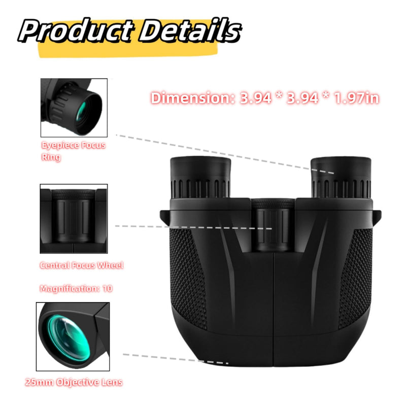 10x25 Binoculars for Kids, Compact Waterproof Bird Watching Binoculars for Adults with Low Light Vision, Binoculars with Easy Focus for Hiking, Traveling and Hunting, High Resolution