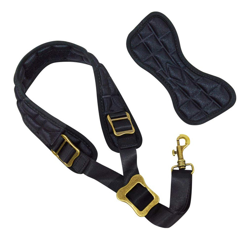 adorence Padded Saxophone Neck Strap - Comfortable Sax Strap with Breathable, Removable & Washable Neck Strap Cushion - H04 Black Darkblack