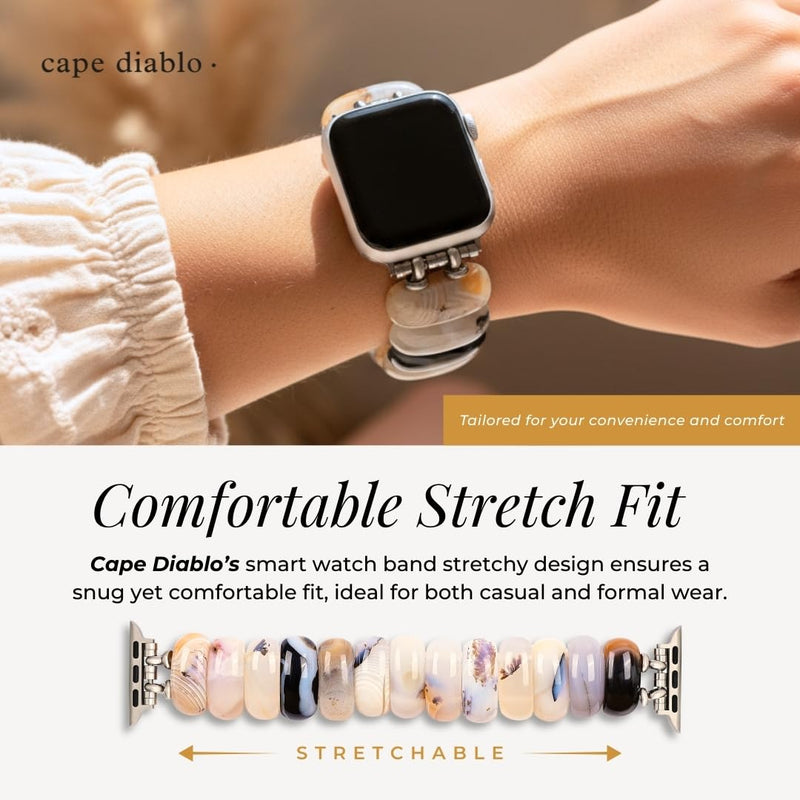 Cape Diablo Handmade Gemstone Watch Band for Women Compatible with Apple Watch 38mm 40mm 41mm 42mm 44mm 45mm, Boho Stretchable Strap Fits for iWatch Series 11/10/9/8/7/6/5/4/3/2/1 SE 3/2/1 Small - Fits 5.75-6.25 inch wrists Ivory Dune