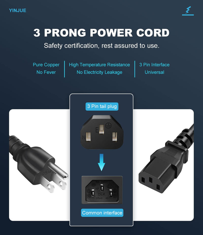 Power Cord Cable for Amplifier Musical Peavey Vox Guitar Amp PC AC Amplifiers, 18 AWG Universal 3 Prong Replacement AC Power Cord Cable 6FT 6 Feet