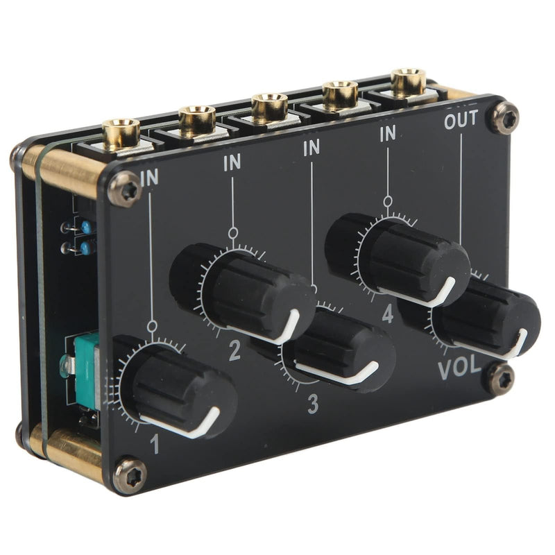 Audio Mixer, 4 Input 1 Output Mini Low Noise Sound Board Console Portable Passive Stereo Audio Mixer Mini Stereo Live Studio Console Audio Recording Mixers Music Mixer Machine