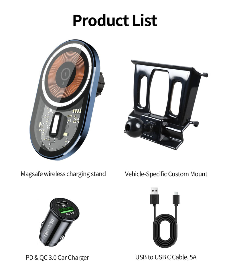 15W Wireless Charging Car Phone Holder for BMW X1 2016-2022,X2 2018-2023 | Magsafe Accessories Fast Charging Magnetic cell phone Holder Clip Compatible with iPhone Android, 3D Fit Vehicle Phone Stand