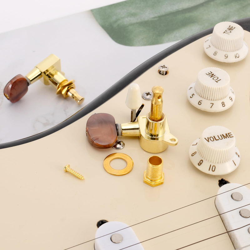 [AUSTRALIA] - Swhmc 3R 3L Semi-Closed Golden Guitar String Tuners Tuning Keys Pegs Machine Heads Knobs Locking Tuners for Acoustic, Electric Guitar Gold 