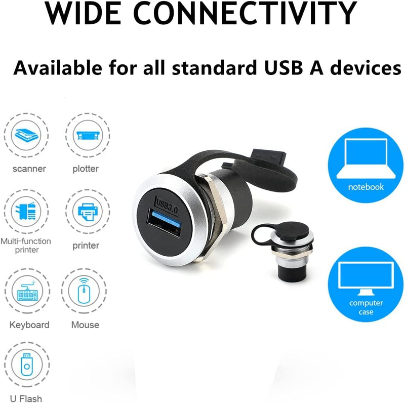PENGLIN 5PCS USB 3.0 Panel Mount Connector Bulkhead Extension Adapter | Max 5Gbps Data Transfer,Nut Lock Secure Mounting,Zinc Alloy Durable Housing,High Plug-Unplug Durability 5PCS USB3.0 Silver&Black