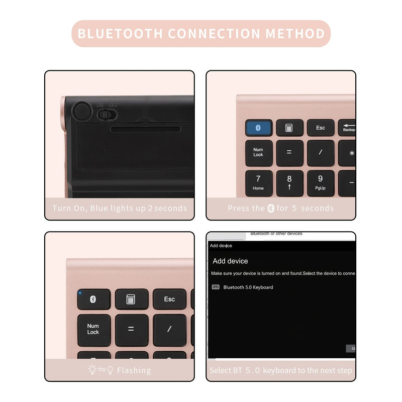 Bluetooth Number Pad, 22 Keys Number Keypad with Shortcut Key, 10Keys Portable Financial Accounting Wireless Number Pad, Bluetooth 5.0 Numeric Keyboard for Laptop, PC, Desktop, Pad(Rose Gold)