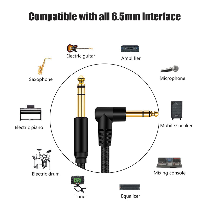 1/4 Inch TRS Instrument Cable 50Ft, 6.35mm TRS to 6.35mm TRS Stereo Audio Cable Male to Male Right-Angle-to-Straight for Electric Guitar, Bass, Keyboard,Mixer,Amplifier,Speaker,Equalizer... Black