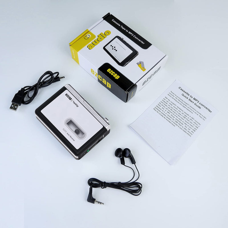 Ezcap USB Cassette Tape to MP3 Converter, Digital Tape Player Cassette Capture Converts Tape to MP3 into USB Flash Drive, No PC Required No Bluetooth Black