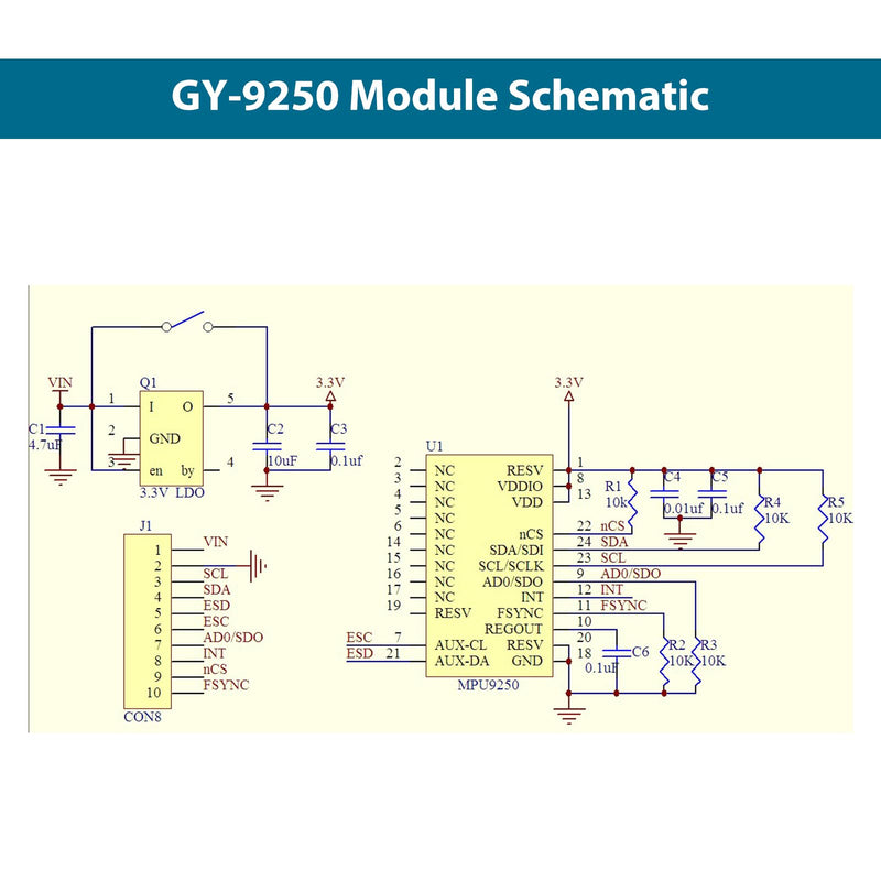 GY-9250 9-Axis Sensor Module Binghe 1 Piece MPU9250 Accelerator Gyro Sensor Compass Magnetic Field Sensor Acceleration Range ±2±4±8±16g I2C/SPI Communication 3-5V Compatible with Arduino