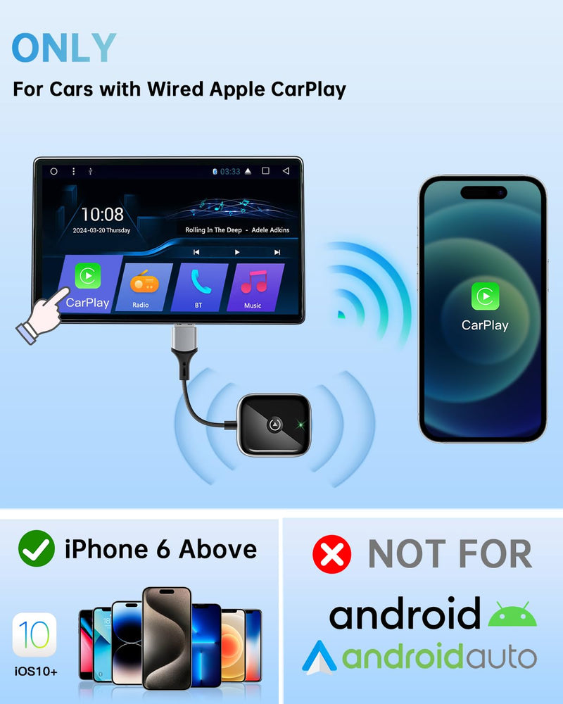 JDG Wireless CarPlay Adapter 2024 for Apple CarPlay, Easy to Upgrade Wired CarPlay to Wireless, Instant Connectivity, Super Mini Car Play Dongle for iPhone, Fit for Cars with Built-in CarPlay (Black) Black