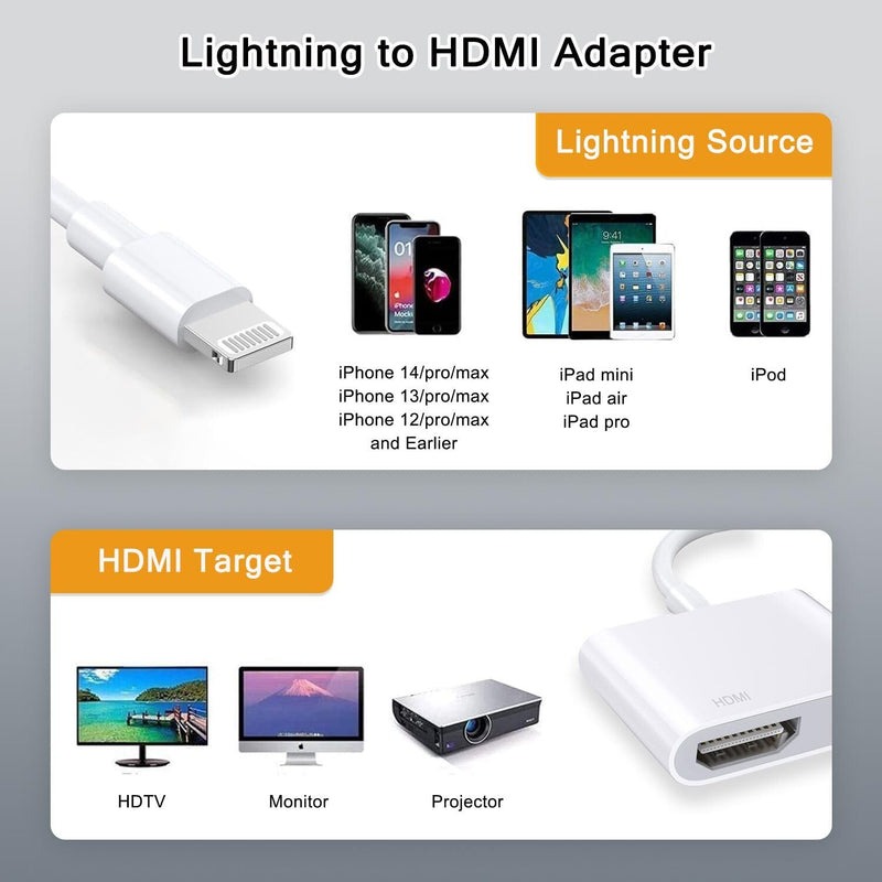 HDMI Adapter for iPhone to TV, 4K HD Digital AV Adapter Screen Converter with Charging Port, Compaitble with iPhone to HDMI Adapter Cable for HDTV, Monitor, Projector, white