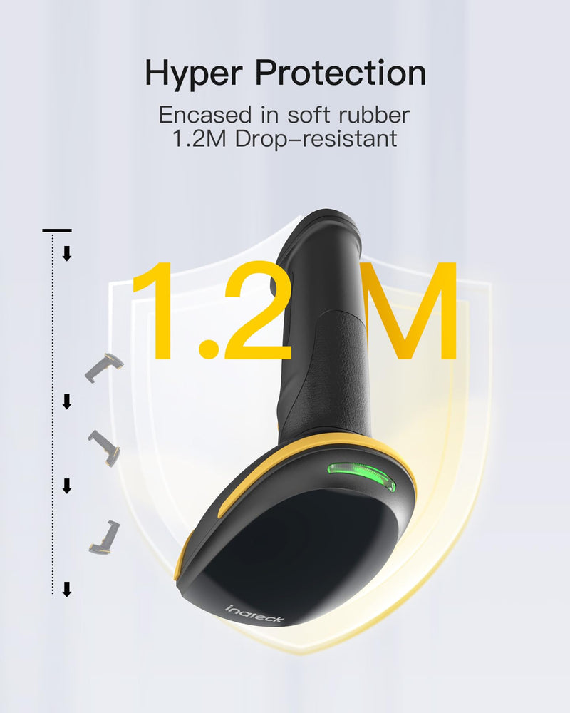 Inateck Wireless Barcode Scanner, Bluetooth Bar Code Scanner, 1D USB Barcode Reader Handheld, 2000mAh Battery 1 Charge 3 Months, Scanner Barcode with APP and SDK