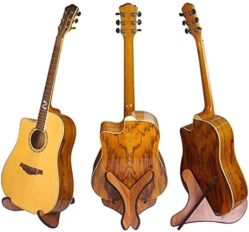 Miwayer Guitar Stand Wood Thickened Universal, with 0.12 Inch Soft Leather Ddge, Safe Non-Slip Portable Stringed Wooden Guitar Rack, Used for Acoustic, Classical, Electric Guitar, Bass Brown