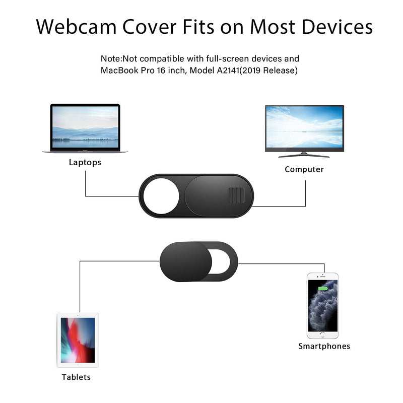 Webcam Cover Slide, 14 Pack Webcam Cover, Ultra-Thin Camera Cover for Laptop, Desktop, PC, MacBook, iPad, Tablet, iPhone, Cell Phone, Laptop Camera Cover Slide to Protect Your Privacy(Black) Black (Small 8 Pcs+Large 6 Pcs)