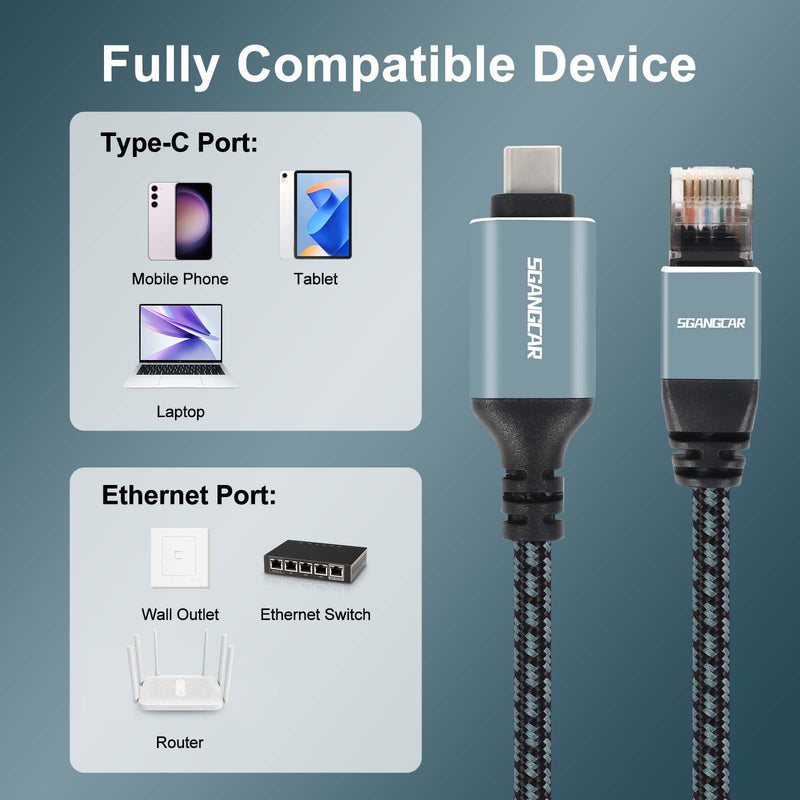 USB C to Ethernet Cable,50 Feet Type C to Gigabit Ethernet Cable,USB C to RJ45 Cable Compatible Thunderbolt 3/4,Directly Connected to Smartphone, Laptop, PC, Switch, Router, Modem 50 FT